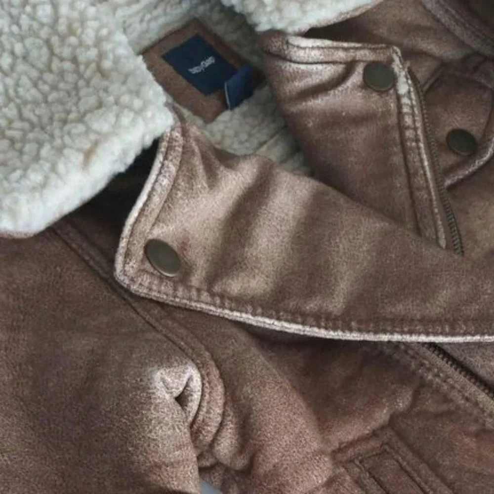 Baby Gap Brown Faux leather Sherpa moto  jacket
